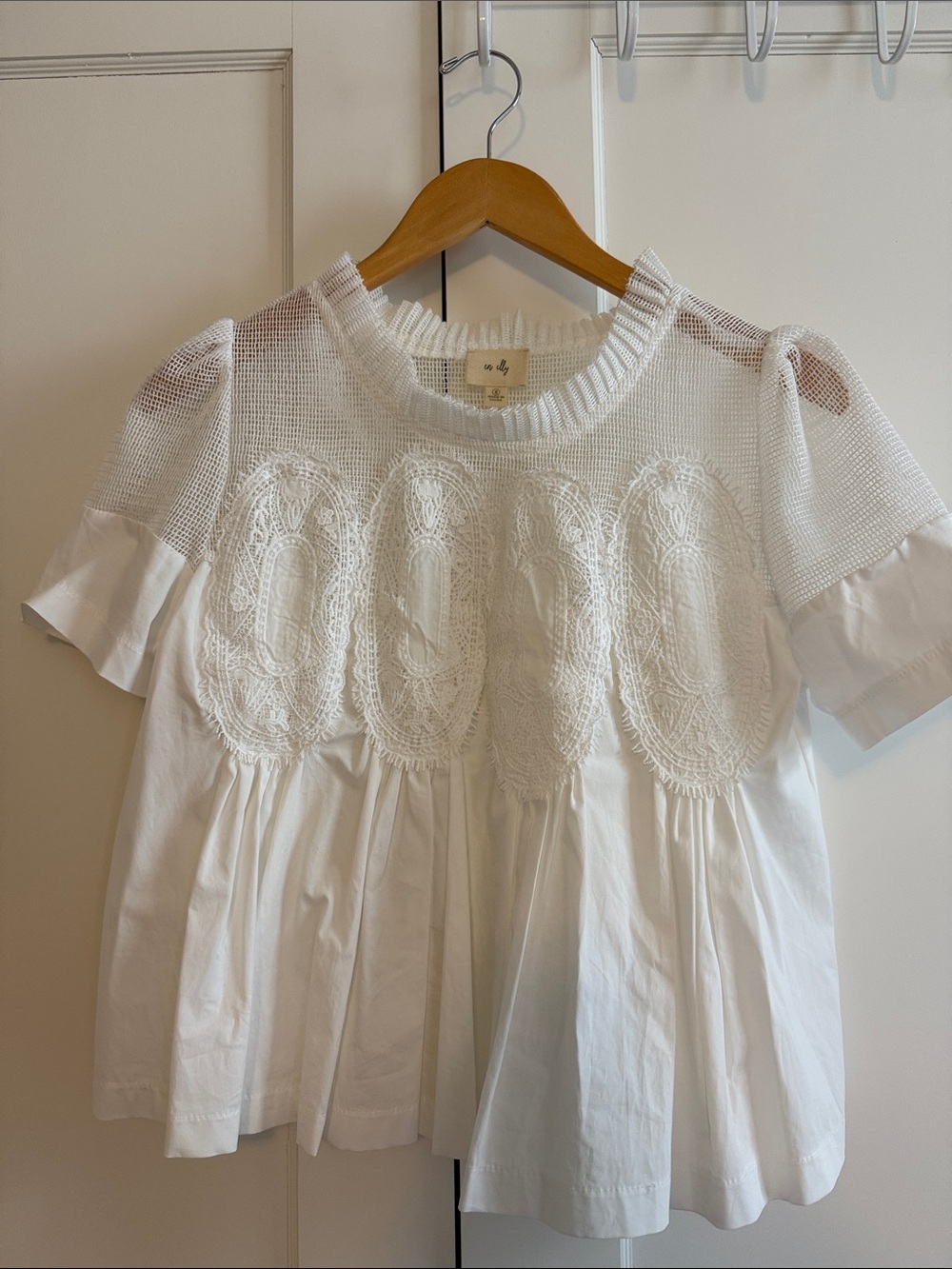 Anthropologie En Elly Lace Appliqué Cotton Blouse | White | S
